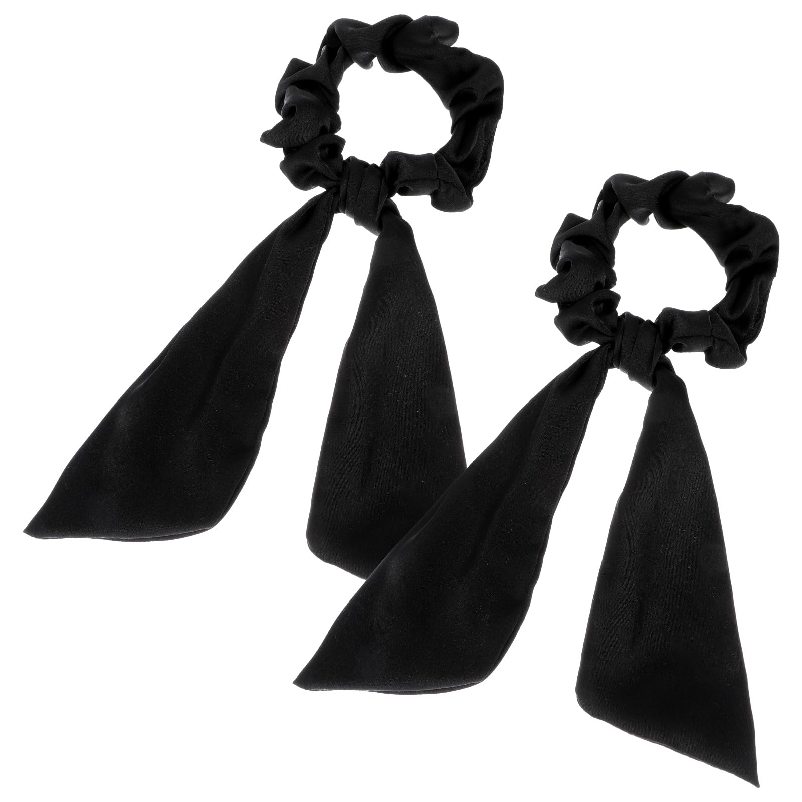 2 Pcs Knotted Bow Satin Hair Scrunchie Hair Scarf with Tail Scrunchies Elastic Scarf Ponytail Holder Scrunchies For Women Girls (Black)