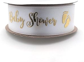 OLILLY - Ruban Blanc et Or pour Baby Shower - Décoration de votre Fête Prénatale (Baby Shower 22mm)