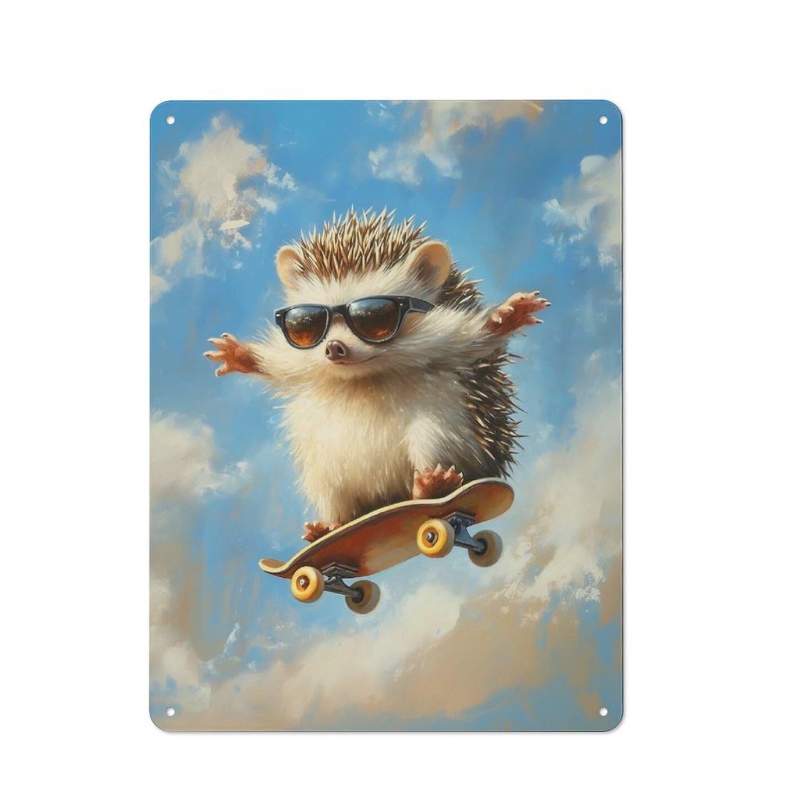 Junmoney Skateboarding Hedgehog With Sunglasses Vintage Metal Sign 40X30cm, Bistro Style Bistro Wall Plaque For Cafe, Bistro, Bakery Or Restaurant