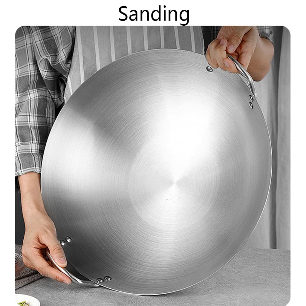 Duża pojemność, pogrubiony, podwójny wok ze stali nierdzewnej, niemagnetyczny, 26 cm-70 cm, nowoczesny, prosty, niepowlekany, szybko przewodzący ciepło, rysujący wok do kuchenek gazowych (sz