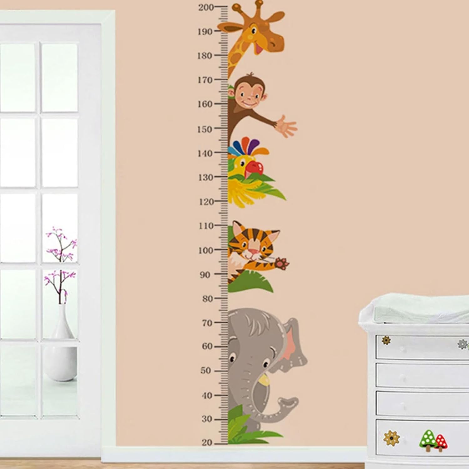 Animal Height Stickers Wall Decal Set Self Adhesive Measuring Height Wall Decoration for Kindergarten Babies