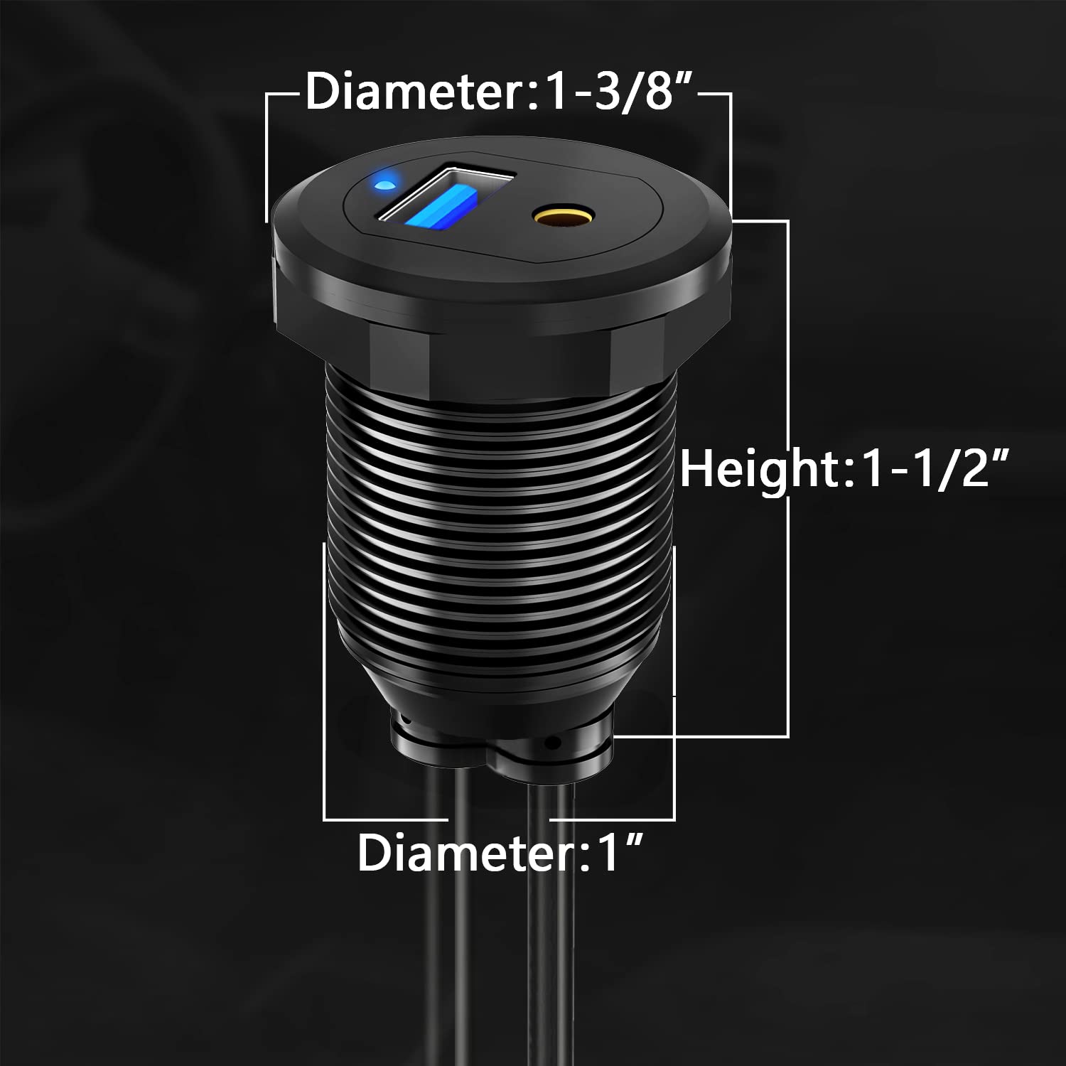 Metall-USB 3.0 & 3,5 mm Auto-Halterung, bündiges Kabel mit LED-Umgebungslicht, AUX-Verlängerung, Armaturenbrett, wasserdicht, für Auto, Boot und Motorrad, 91 cm