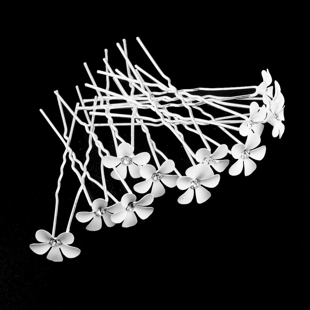 12 Pcs Flower Wedding Hair Pins, White Flower Bridal Hair Clips U-Shaped Brides Hair Pieces for Wedding Women Hair Jewelry Accessories