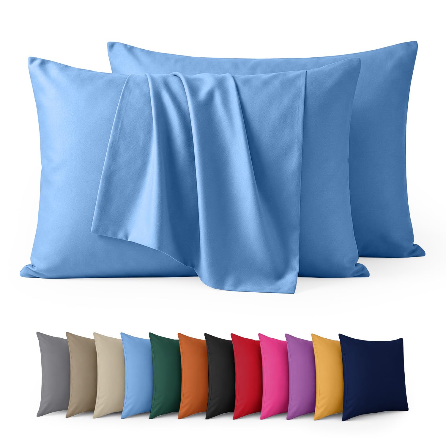 Aspire Homeware Blue Pillow Cases 2 Pack – 100% Brushed Microfiber Pillowcases Super Soft Envelope Closure Pillow Cover (50X75cm)