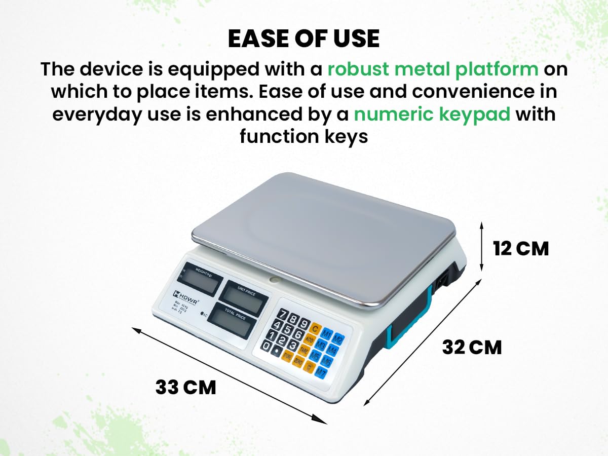 Báscula de Tienda, Electrónica, Pantalla Digital, Capacidad de Carga de hasta 40 kg, 3 Pantallas, Dimensiones de la Plataforma 32 x 23 cm, Báscula de Tara, Precisión de 2 Gramos, HDWR wagPRO-S40