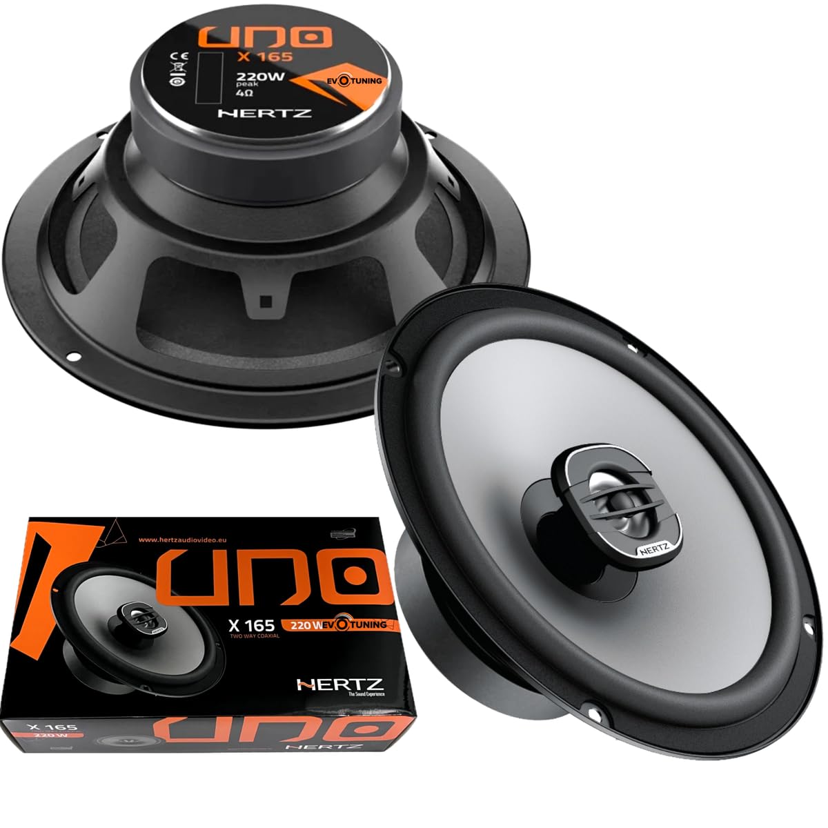 Kit 6 Casse Altoparlanti per Nissan Juke F15 F16 dal 2010 compatibile con Hertz K165+X165 Anteriori e Posteriori +Set 4 Anelli Adattatori 4 Cavi Connettori (No plug and play)