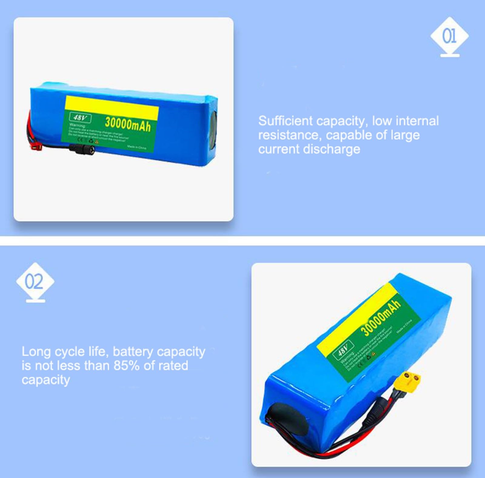 Akumulator litowo-jonowy do roweru elektrycznego, 48 V, 30 Ah, do skutera rowerowego z silnikiem 50W-500 W, z ładowarką i akumulatorem BMS T Plug