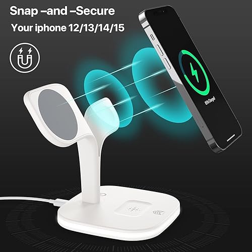 Miniatura 3 de GREENLEMON - Cargador inalámbrico magnético con lámpara LED para cargador Mag-Safe de 15 W 3 en 1 estación de carga inalámbrica rápida para iPhone