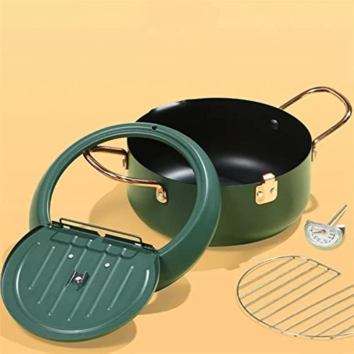 Friteuse à soupe avec couvercle et grille Thermomètre Contrôle de la température Friteuse domestique