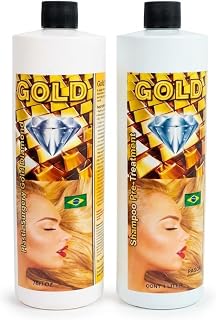 Gold Diamond Brazilian Keratin Hair Treatment Kit 32oz - Professional "Brillo de Oro" Extreme Repair & Clarifying Shampoo Set - Deep Hydration, Frizz Control & Intense Shine (Cirugía Capilar)