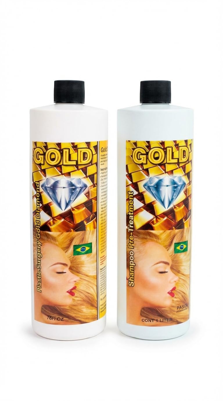 Gold Diamond Brazilian Keratin Hair Treatment Kit 32oz - Professional "Brillo de Oro" Extreme Repair & Clarifying Shampoo Set - Deep Hydration, Frizz Control & Intense Shine (Cirugía Capilar)