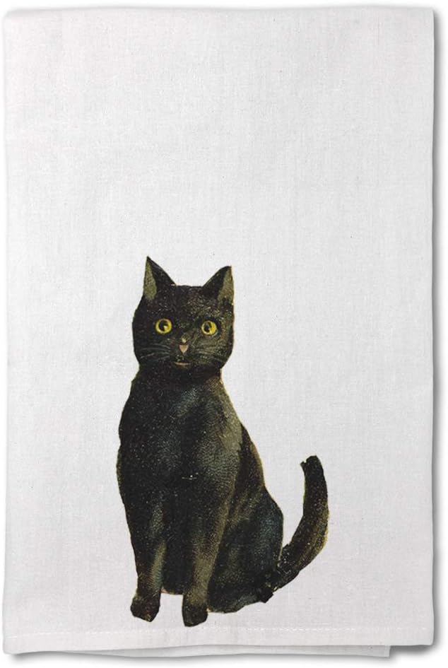 Style In Print Custom Decor Flour Kitchen Towels Black Cat Halloween Vintage Look Holidays and Occasions Holidays and Occasions Halloween Cleaning Supplies Dish Towels Personalized Text Here