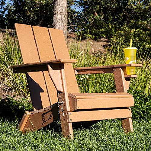 Resinteak Folding Adirondack Chair With Cup Holder Set Of 2, Premium All Weather Outdoor Patio Furniture, 22 Inch Wide Seat, Up To 350 Lbs, Foldable Outdoor Patio Chairs, Newport Collection (Teak) #TOP5