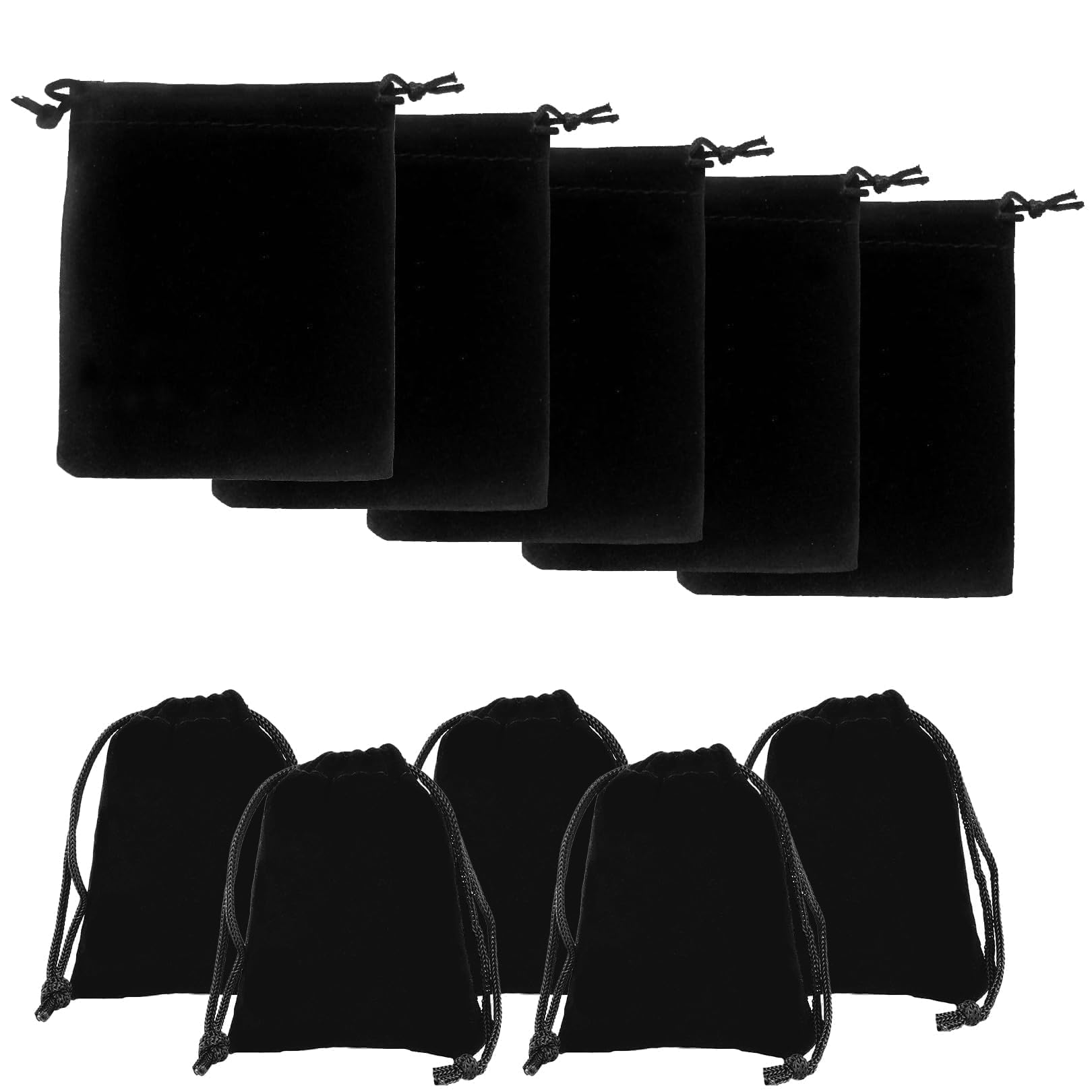 Sgethch Black 10 Pcs Velvet Jewellery Pouches - 7X9cm Small Drawstring Gift Bags - Luxury Soft Reusable Pouches For Rings, Earrings, Wedding Favors & Valentine’s Day Jewellery Packaging