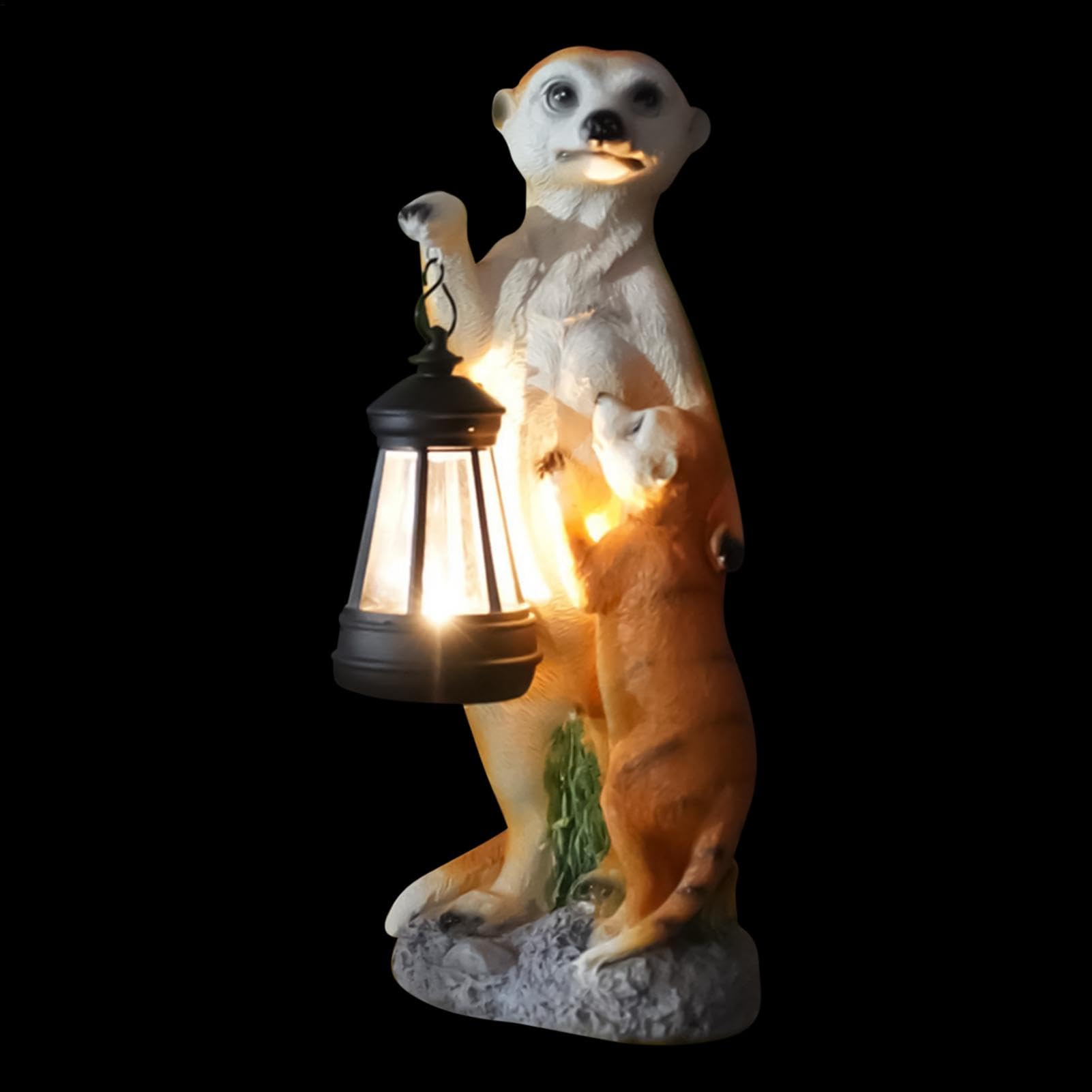 Surykatka Statua Ogrodowa Kolekcjonerska Figurka Zwierzęcia | Matka i Surykatki Figurka Plenerowa z Lampą Słoneczną Ozdoba Ogrodowa na Taras, Trawnik, Podwórko, Balkon, Ganek, Ścieżkę