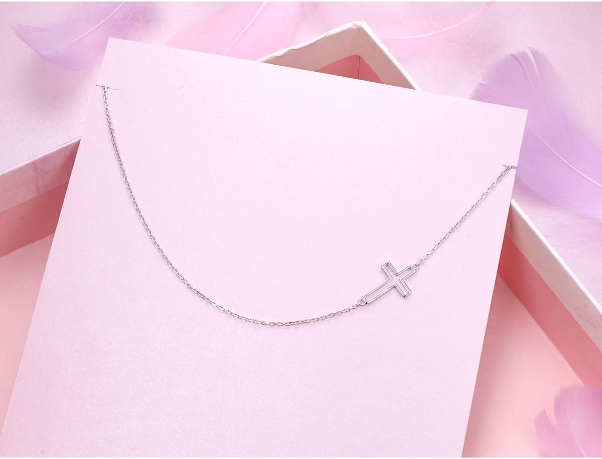 DAOCHONG S925 Sterling Silver Jewelry Sideways Cross Choker Necklace 14 inches to 18 inches - Image 4