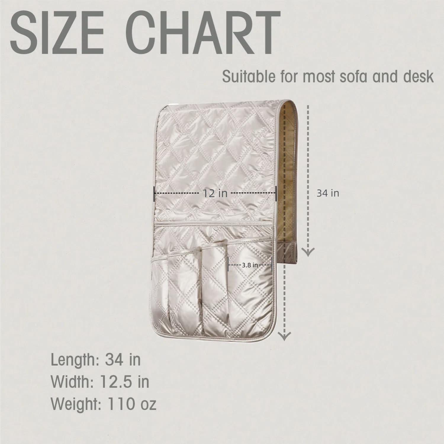 YUEDOUBAN Remote Control Holder for Couch Armchair Caddy for Recliner Sofa Armrest Organizer PU Waterproof Non-Slip Bedside Storage with 5 Pocket for Cell Phone TV Remote Magazine Tablet Glass Gloden