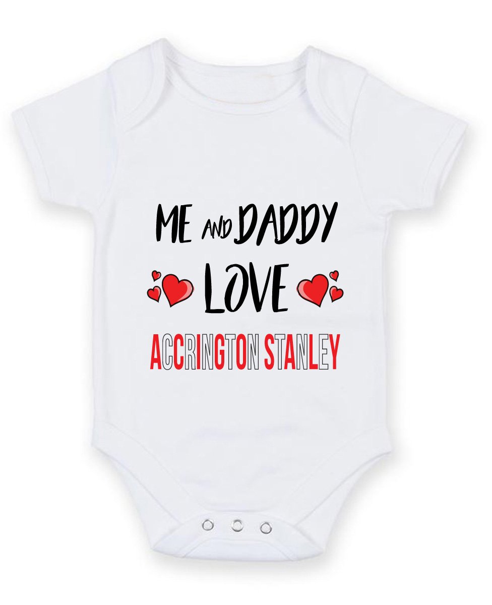 FoxyPrinting Me and Daddy Love ACCRINGTON STANLEY - Personalised FOOTBALL TEAM Baby Boy Girl Baby VestUnisex Short Sleeve Vest Bodysuit (3-6 months)