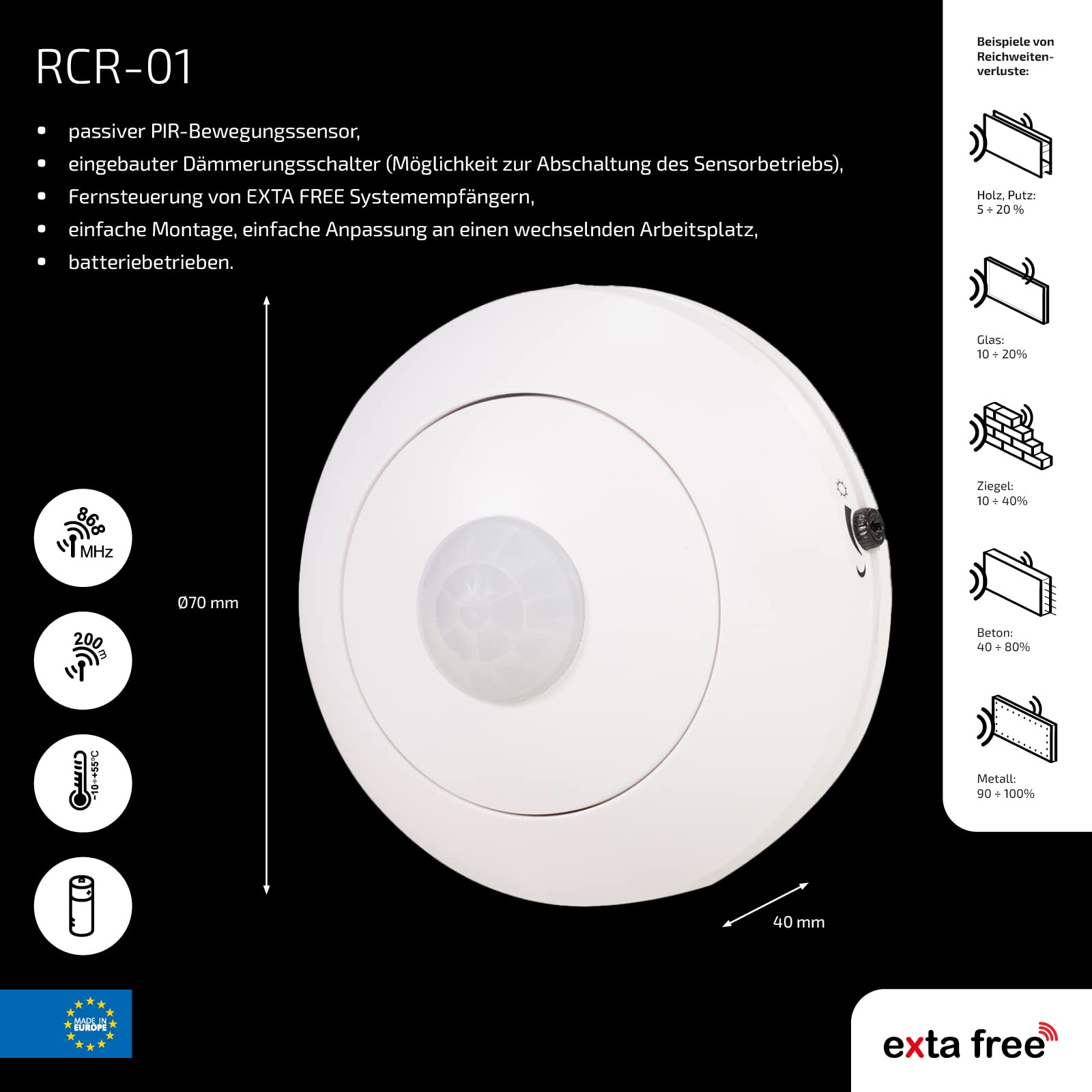 EXTA FREE RCR-01 Détecteur de Mouvement sans Fil