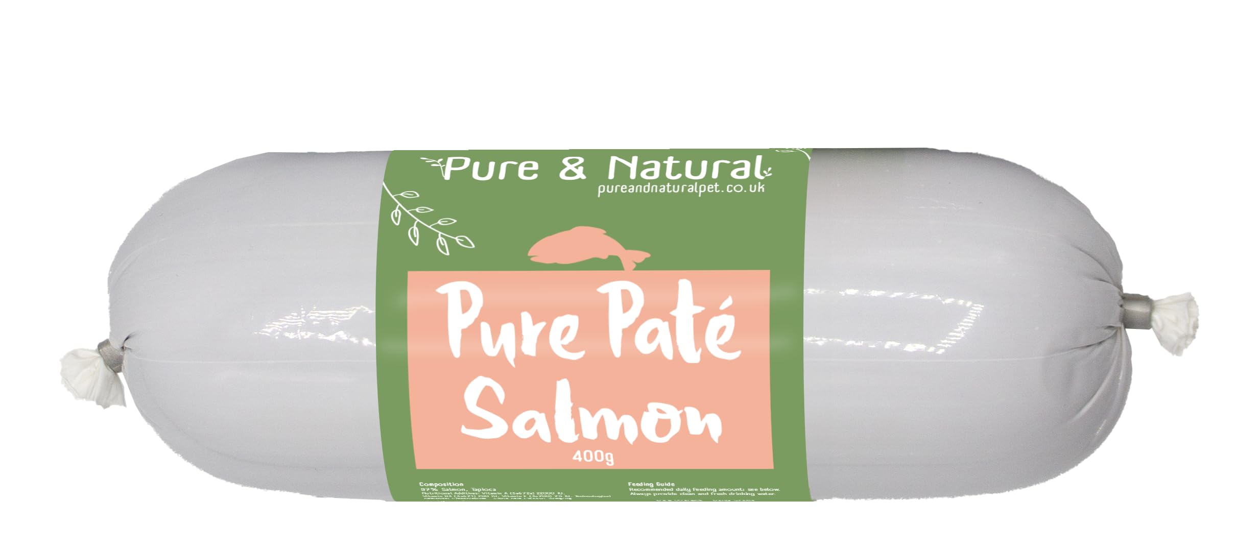Pure & Natural Wet Dog Food Pate Chub Roll, 97% Salmon 400g - High Meat Content, Moist, Grain Free Dog Food for All Breeds