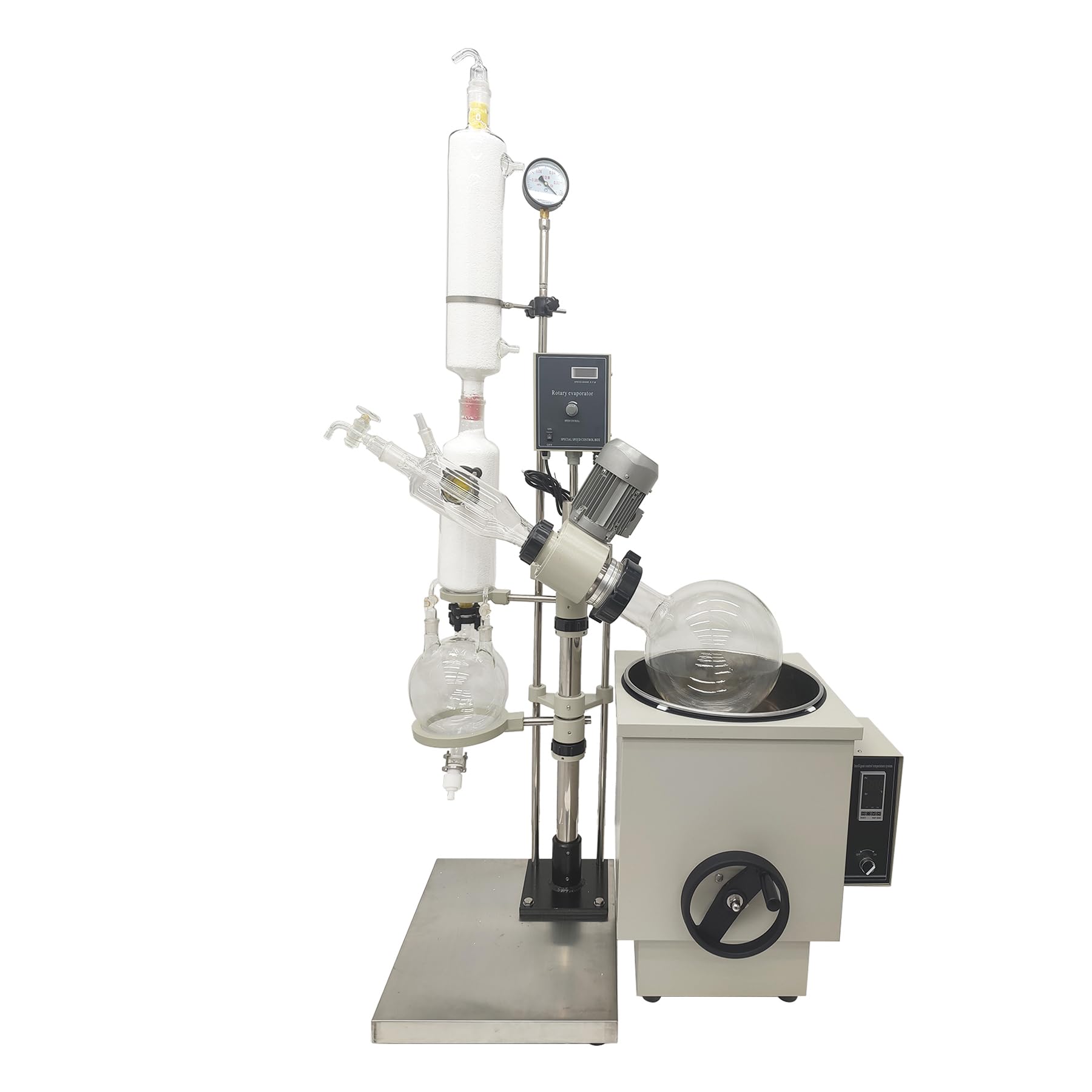 TECHTONGDA 10L Rotary Evaporator 0-120rpm Speed 110V Lab Evaporator Rotary with Double Coil Condenser, Heating Water/Oil Bath with Intelligent Temperature Control System, Manual Lifting Rotavap