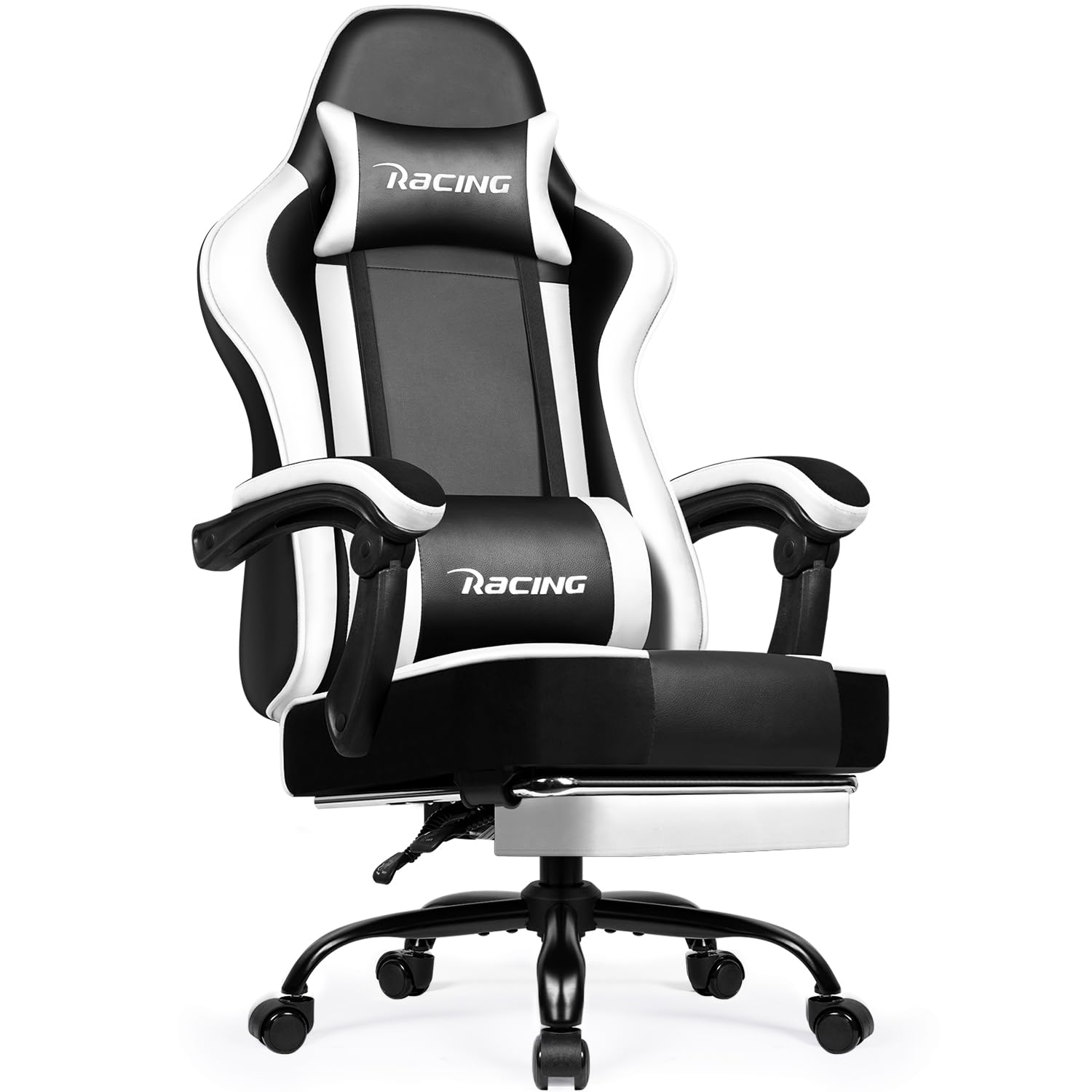 minnouat Gaming Stuhl Ergonomischer mit Fußstütze, Gamer Stuhl 150 kg Belastbarkeit, Gaming Chair Bürostuhl aus Kunstleder