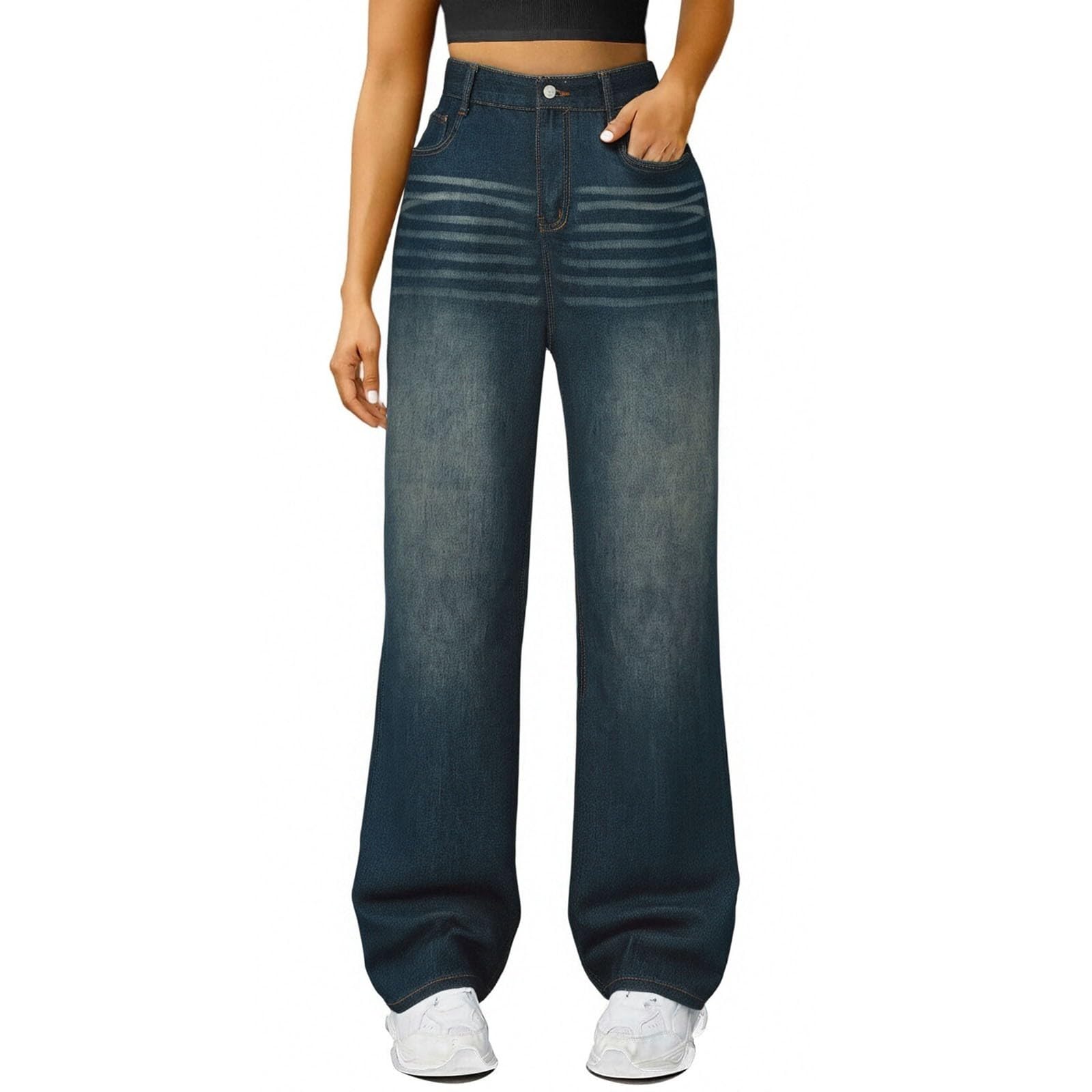 Wide Leg Jeans Woman High Waisted Baggy Jeans Y2K Boyfriend Mom Elastic Waist Stretchy Straight Leg Denim Pants