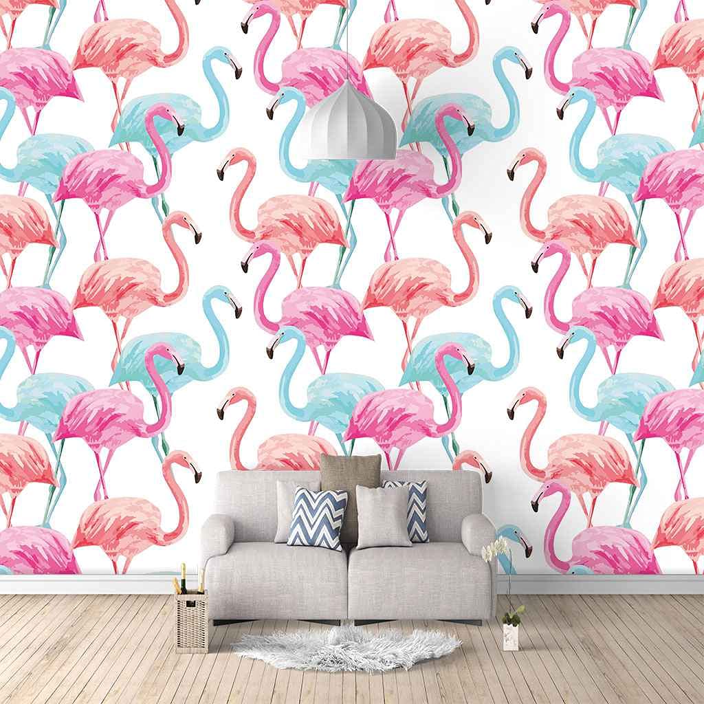 Flamant Rose Le Papier Peint 3D pour grand salon et restaurant chic