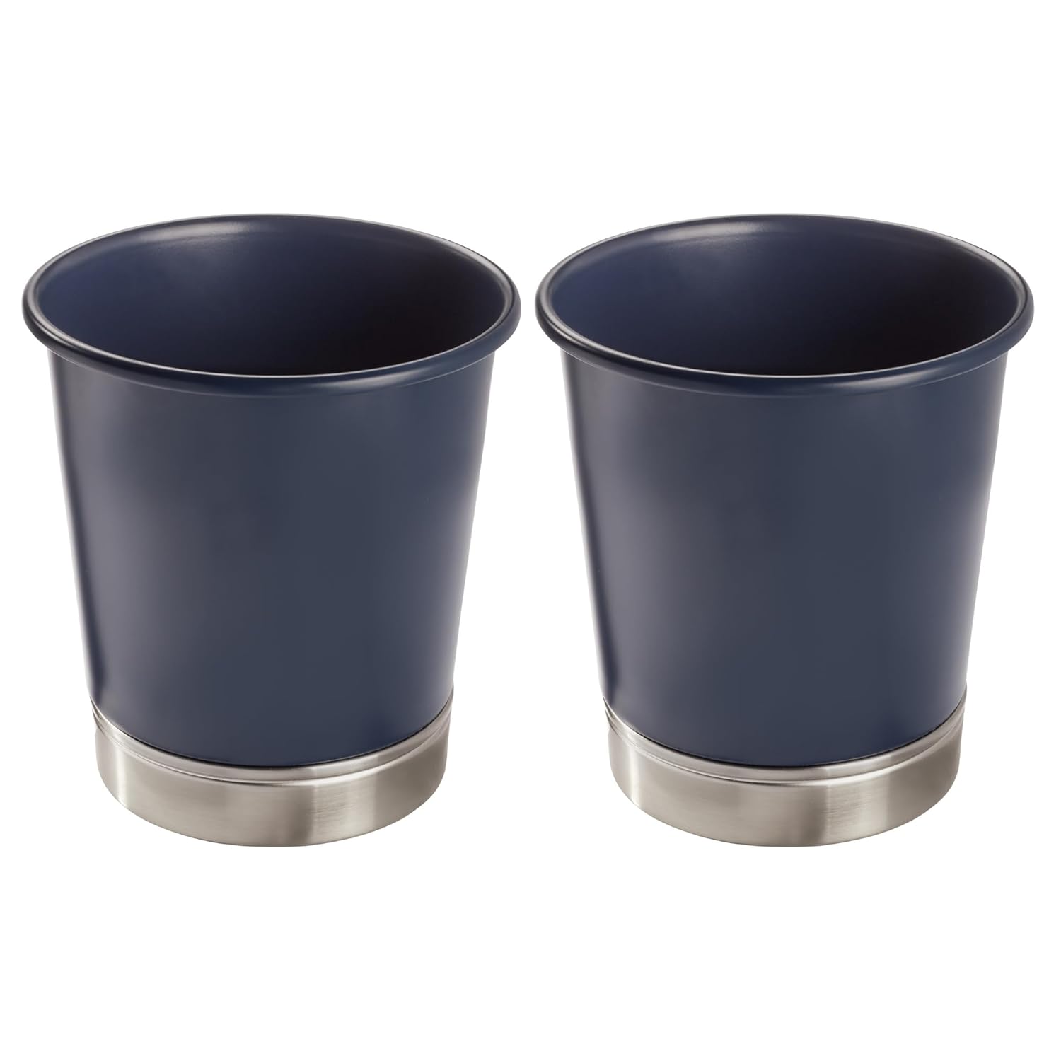 iDesign Small Round Bathroom Trash Set of 2 York Waste Can M2 Brushed Navy
