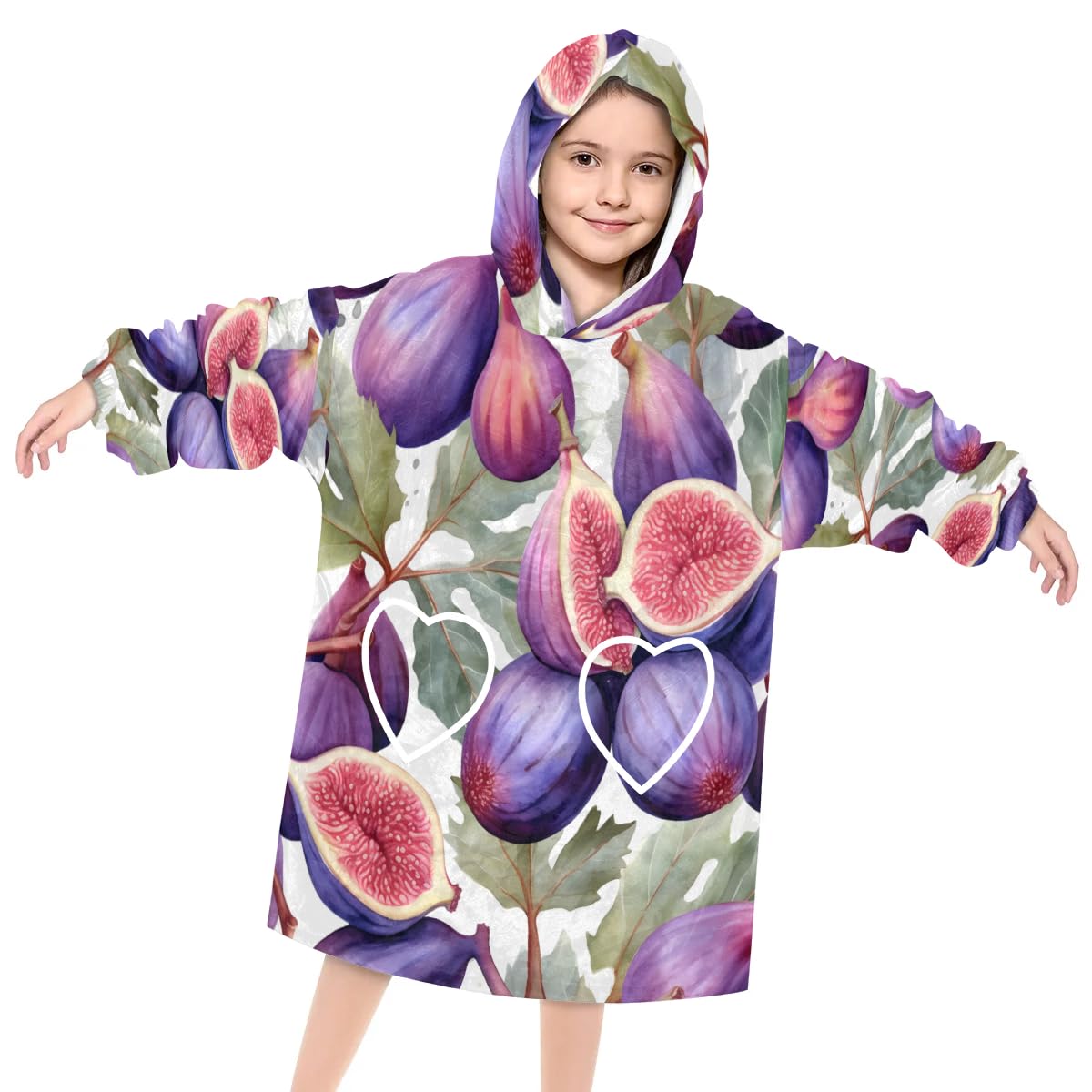 Wearable Blanket Hoodie for Kids, Sweet Figs Fleece Sweatshirt Blanket Oversized Blanket Sweatshirt with Pocket Flannel Warm Hooded Blanket 6-10 Year Old Girl Boy Gift, One Size