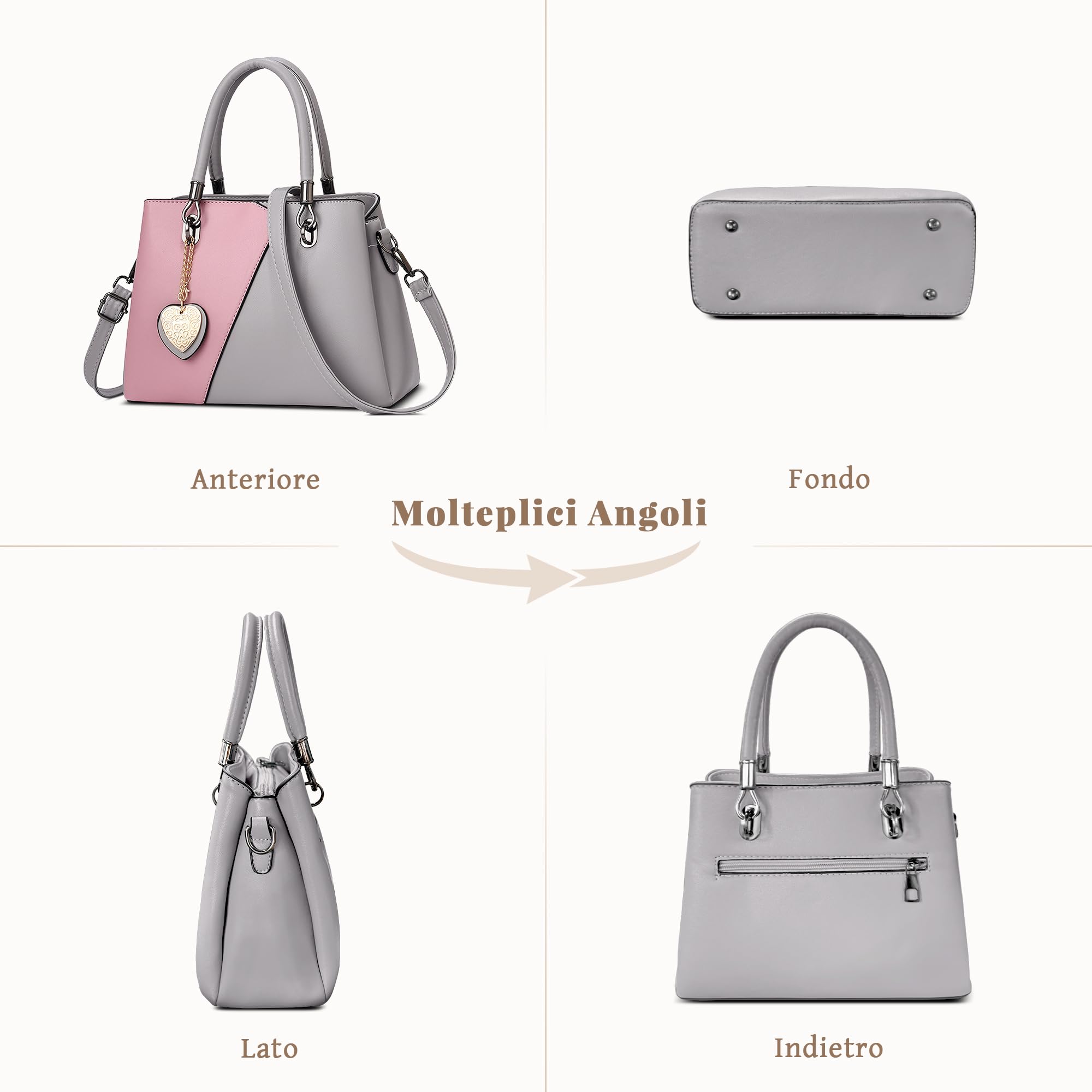 Borsa Donna Elegante, Borsa a Mano Media e a Spalla in Pelle PU