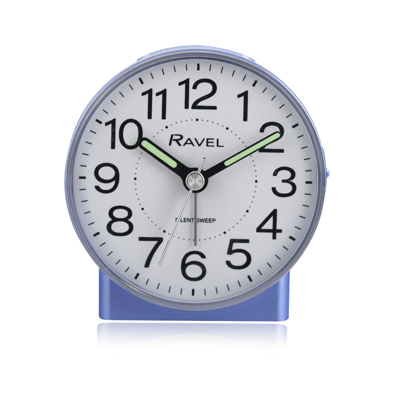 Ravel Gloss White / Metallic Blue - Round Mid Sized Bedside Quartz Alarm Clock - Rc039.6 - White/Metallic Blue