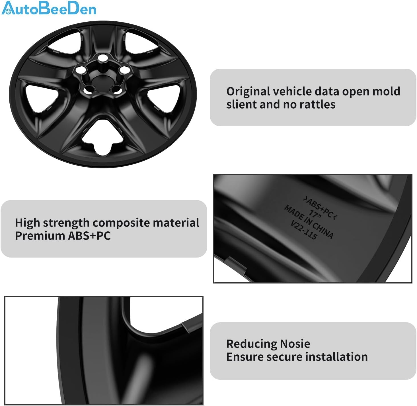 4-Pack 17 inch Wheel Skins Compatible with Toyota RAV4 2006 2007 2008 2009 2010 2011 2012, Fit 17" Alloy Wheel Only, Bright Black Color Wheel Cover