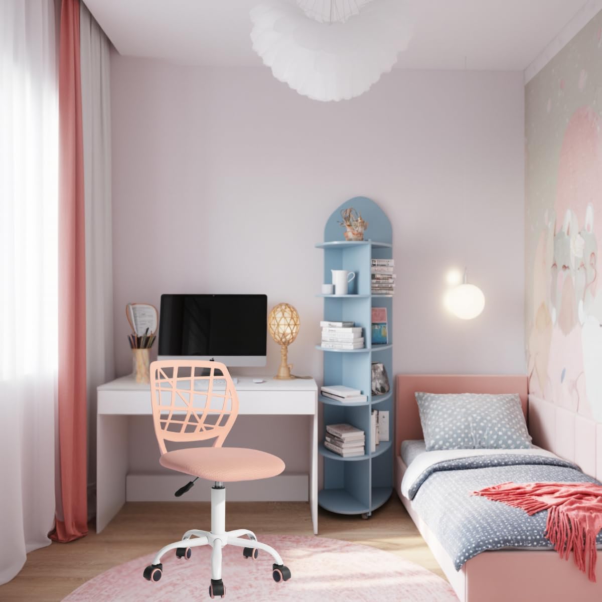 FurnitureR Chaise de Bureau pivotante à Hauteur réglable avec Petit Trou pour Chambre d'enfant ou Salle d'étude, Rose Plica