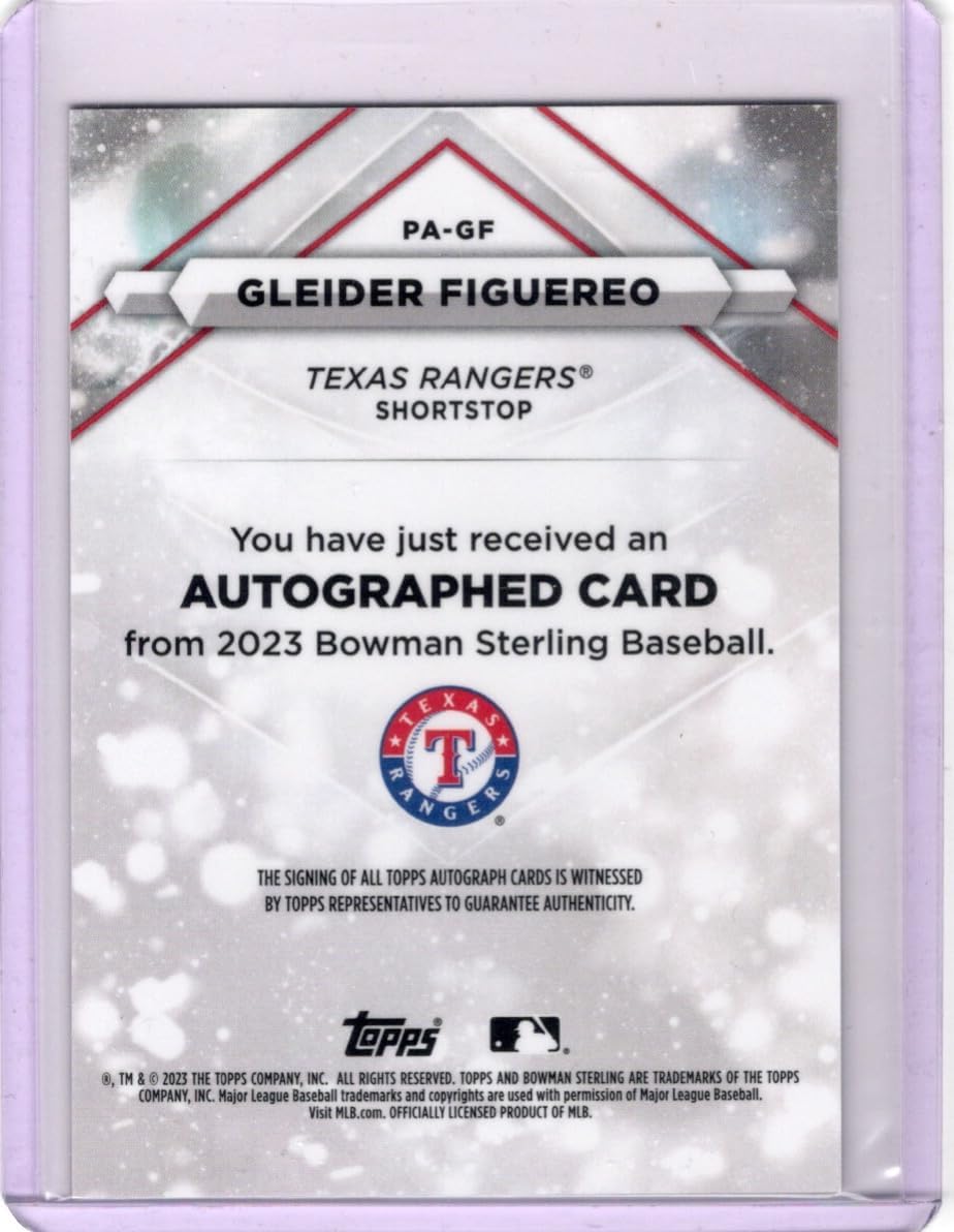 Gleider Figuereo Autographed Oncard Bowman Sterling Prospect Card Collectible Baseball Card - 2023 Bowman Sterling Baseball Card #PA-LP (Rangers)
