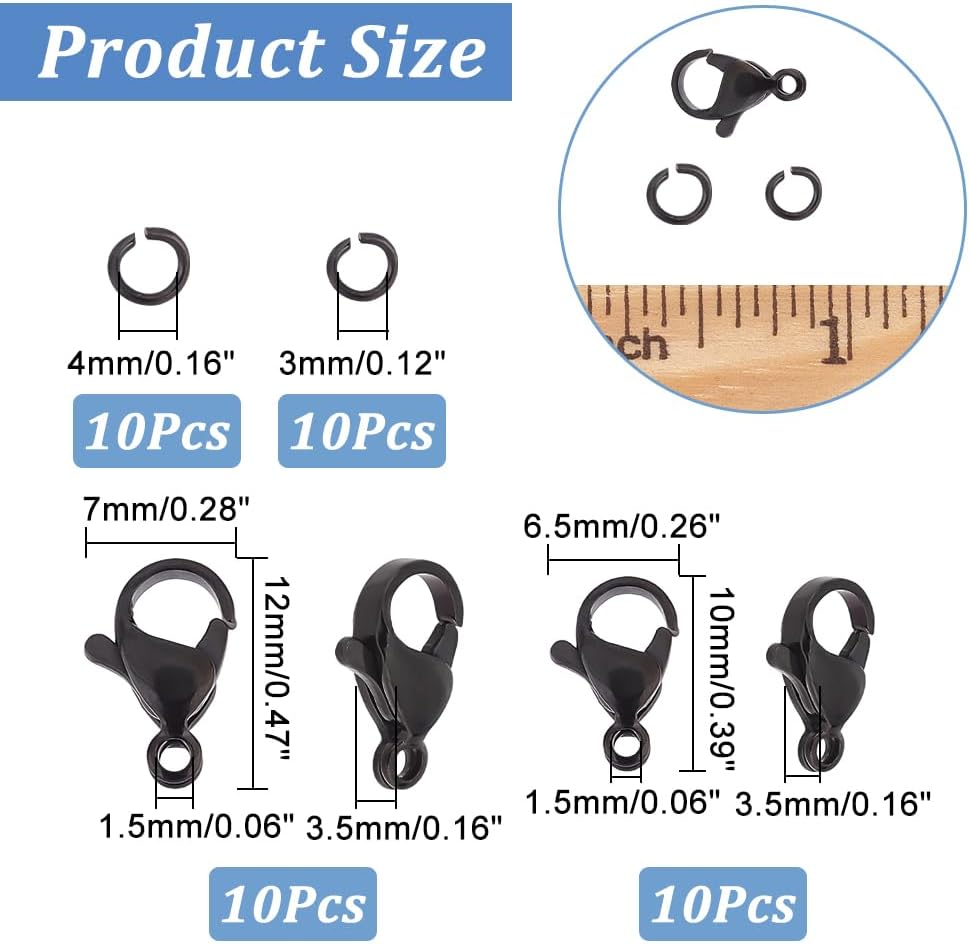 UNICRAFTALE 40pcs Black Lobster Claw Clasps with Jump Ring Stainless Steel Necklace Fasteners Hook Set End Chain Clasp Kits Metal Jewelry Clasps for DIY Bracelet Necklace Jewelry Making - Image 2
