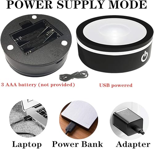 Miniatura 3 de EUSTUMA Base de luz LED antideslizante redonda para exhibición de arte de bola de cristal 3D con interruptor táctil sensible, exhibición