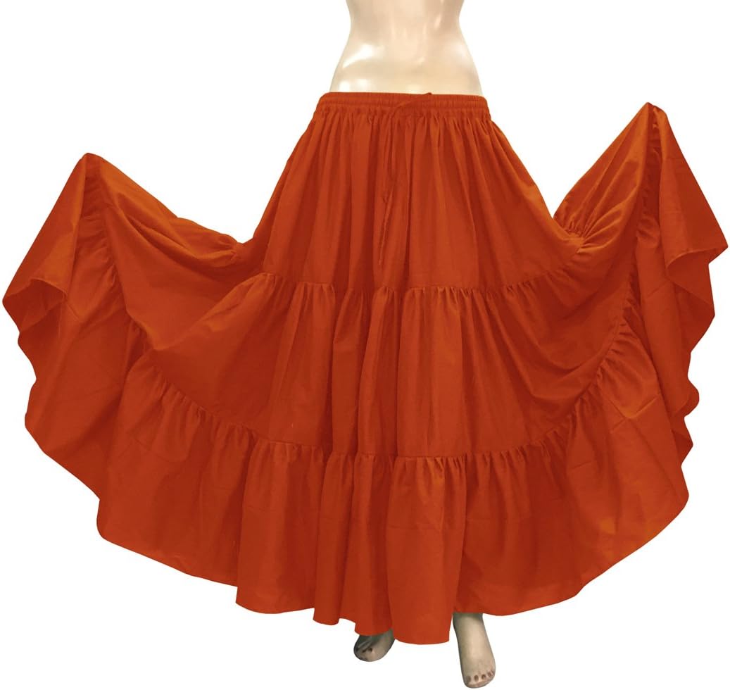 Indian Trendy 36" Long Women's Soft Cotton 25 Yard 3 Tiered Gypsy Belly Dance Skirt Swing Halloween