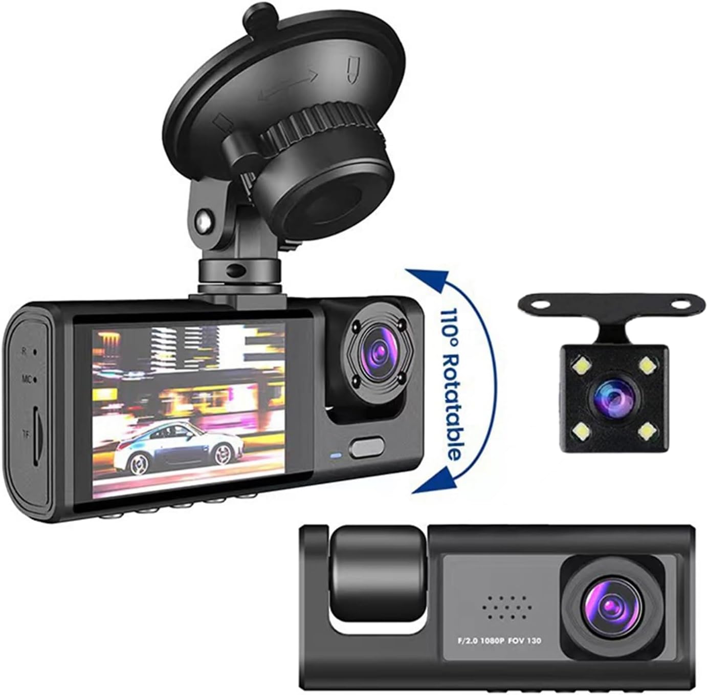 Dash Cam with rotatable mount and rear camera