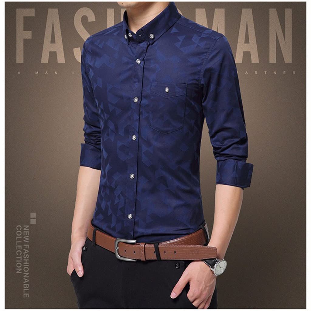 Camicia da Uomo Casual Camicia a Maniche Lunghe in Tessuto Jacquard Camicia Slim Fit da Uomo in Cotone Camicie Eleganti da Uomo Abbigliamento da Uomo (Color : A, Size : L)