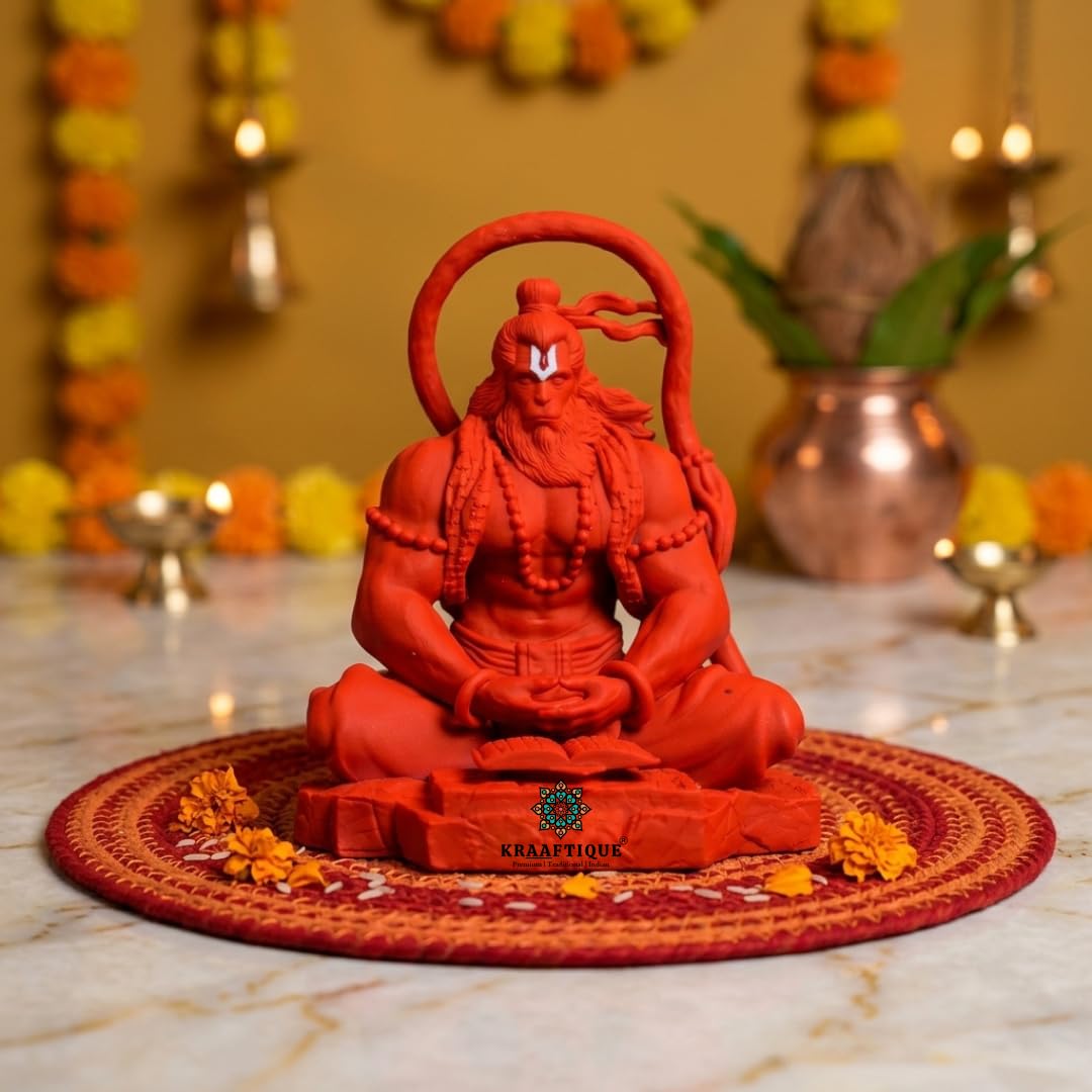 KRAAFTIQUE Lord Hanuman Murti for Home Temple | Bajrangbali Idol in Meditative Pose | Hanuman Statue for Pooja Room, Car Dashboard & Office Decor | Bajrang Bali Figurine (4inch)