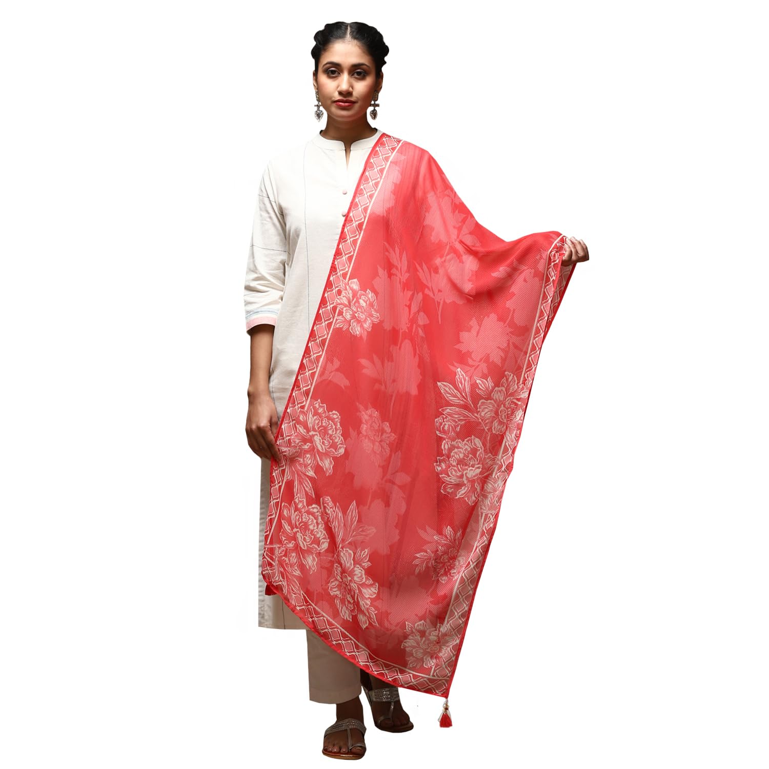 biba Women Coral Cotton Blend Printed Dupatta, Free Size-picture-33