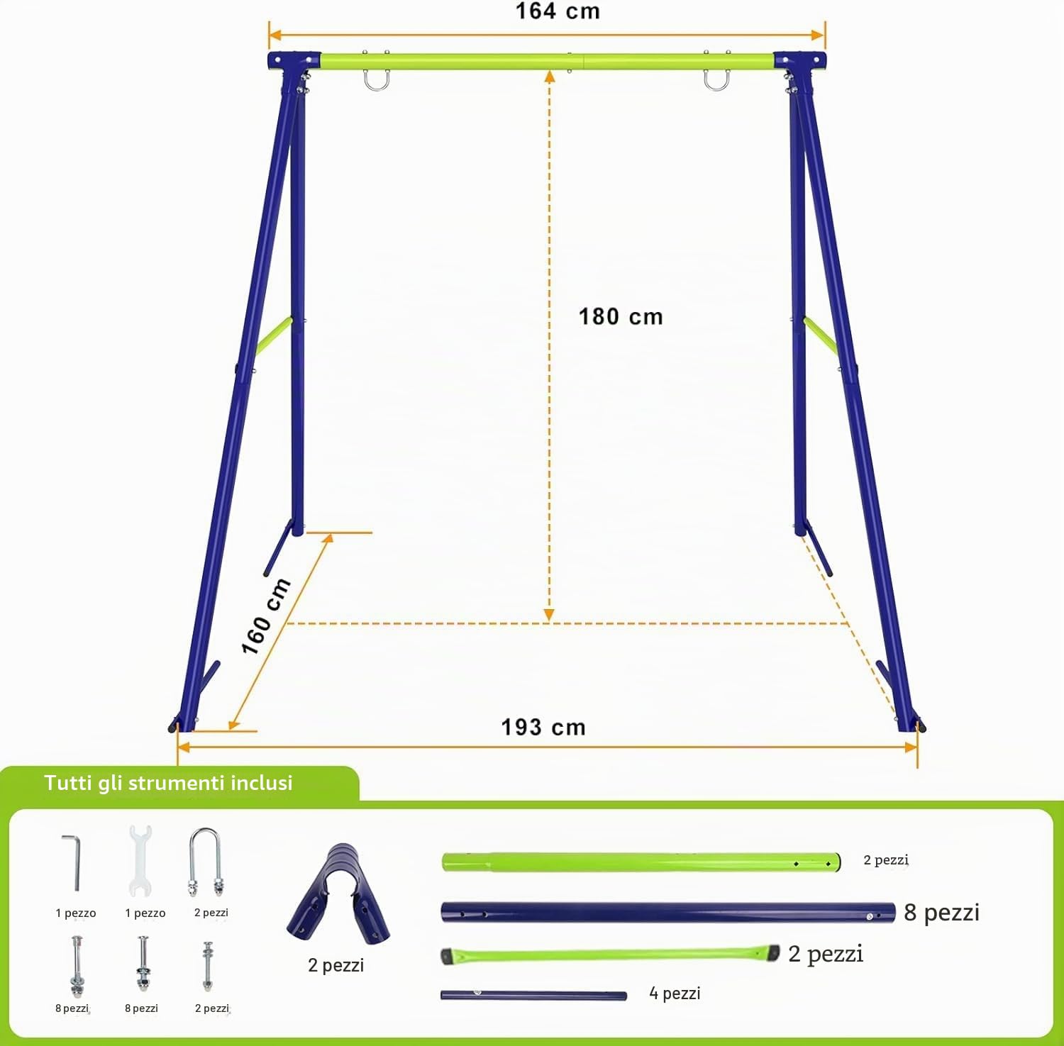 Dripex Altalena per Bambini, in metallo, fino a 200 kg, stabile e resistente, per esterni, giardino, altalena per bambinis,cala da arrampicata (singola 163x160x180cm)