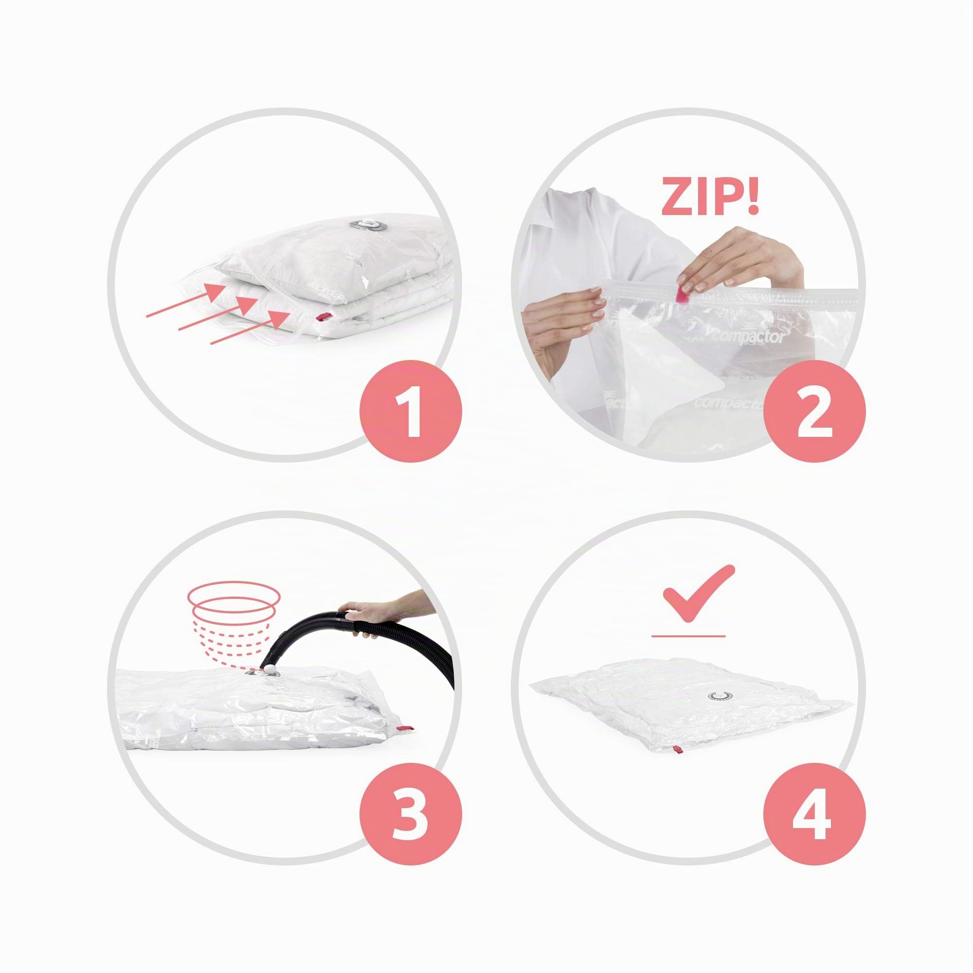 Compactor Set di 10 Sacchetti Sottovuoto ASPISPACE, 5X M (55x90 cm) e 5X L (80x100 cm), Riutilizzabili, Trasparenti