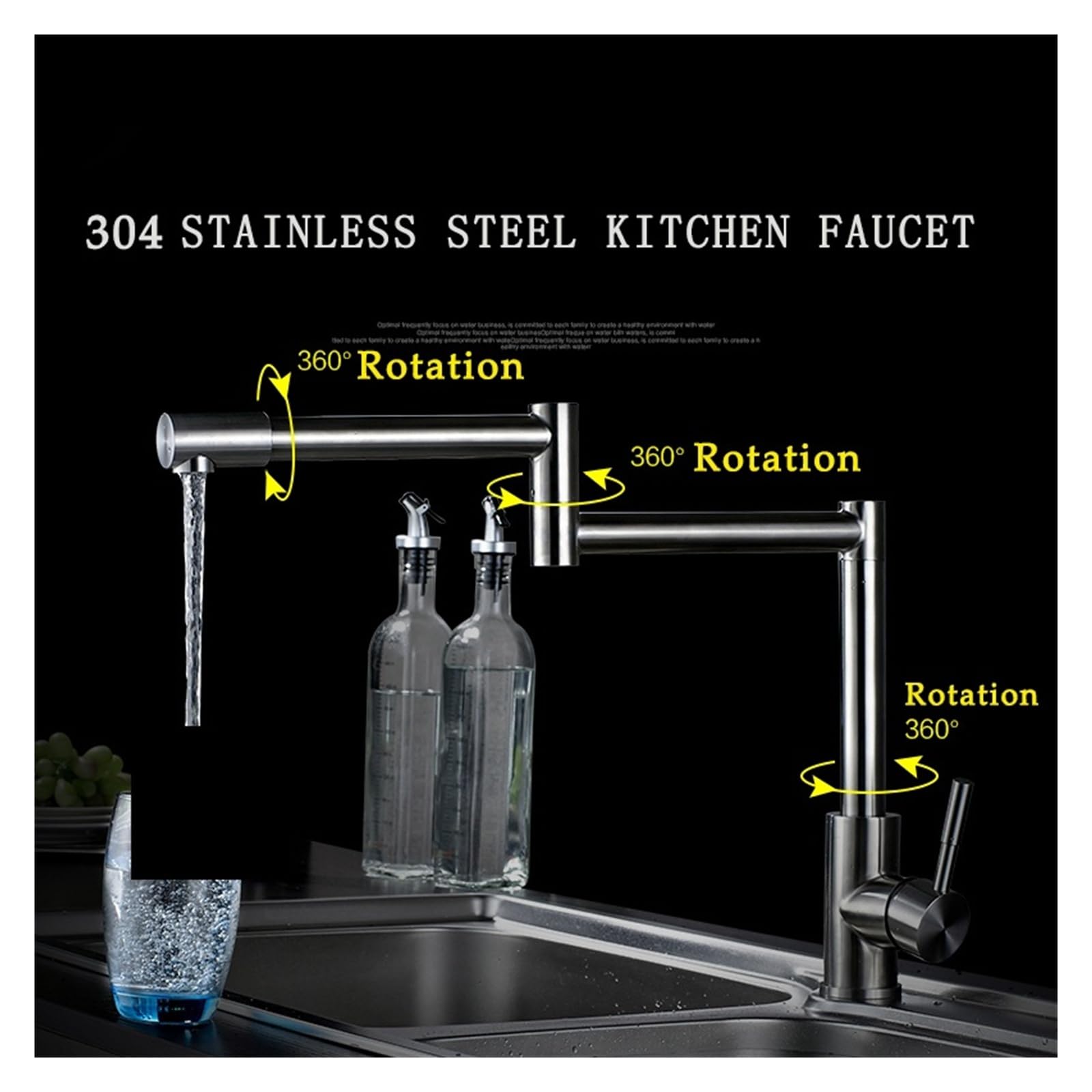 Grifos mezcladores para Fregadero Grifo de Cocina Plegable Acero Inoxidable 304 Mezclador Monomando Giratorio 360 Grados Lavabo renovación DIY