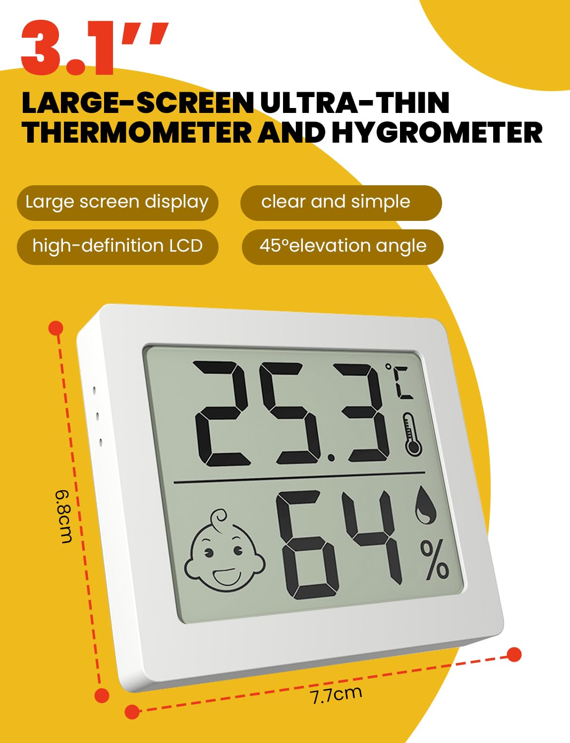 3.1’’ Large-screen Ultra-thin Thermometer and Hygrometer, Indoor Household Electronic Thermo-Hygrometer - Image 4