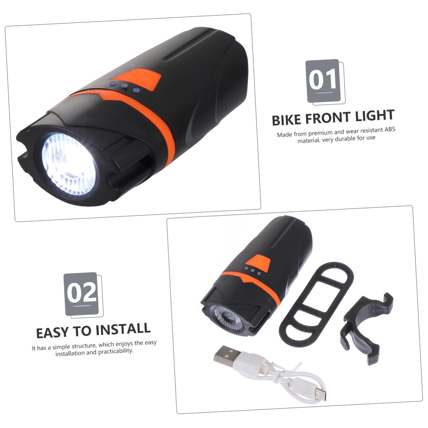 INOOMP 3pezzi Faro Anteriore Ricaricabile per Bici USB Luce Potente per Ciclismo Notturno Resistente e Facile da Installare Accessori per Sicurezza Viaggio