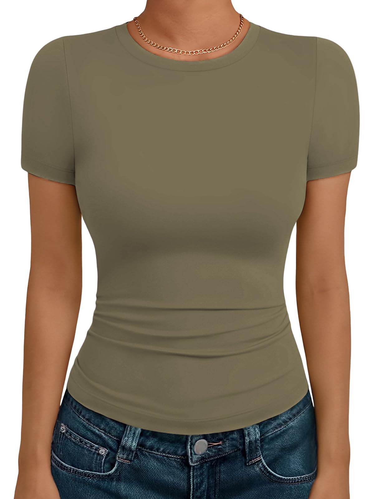 Cuptacc Koszulka damska, basic, okrągły dekolt, na lato, krótki rękaw, modal, slim fit, rozciągliwa, casualowa, jednokolorowa
