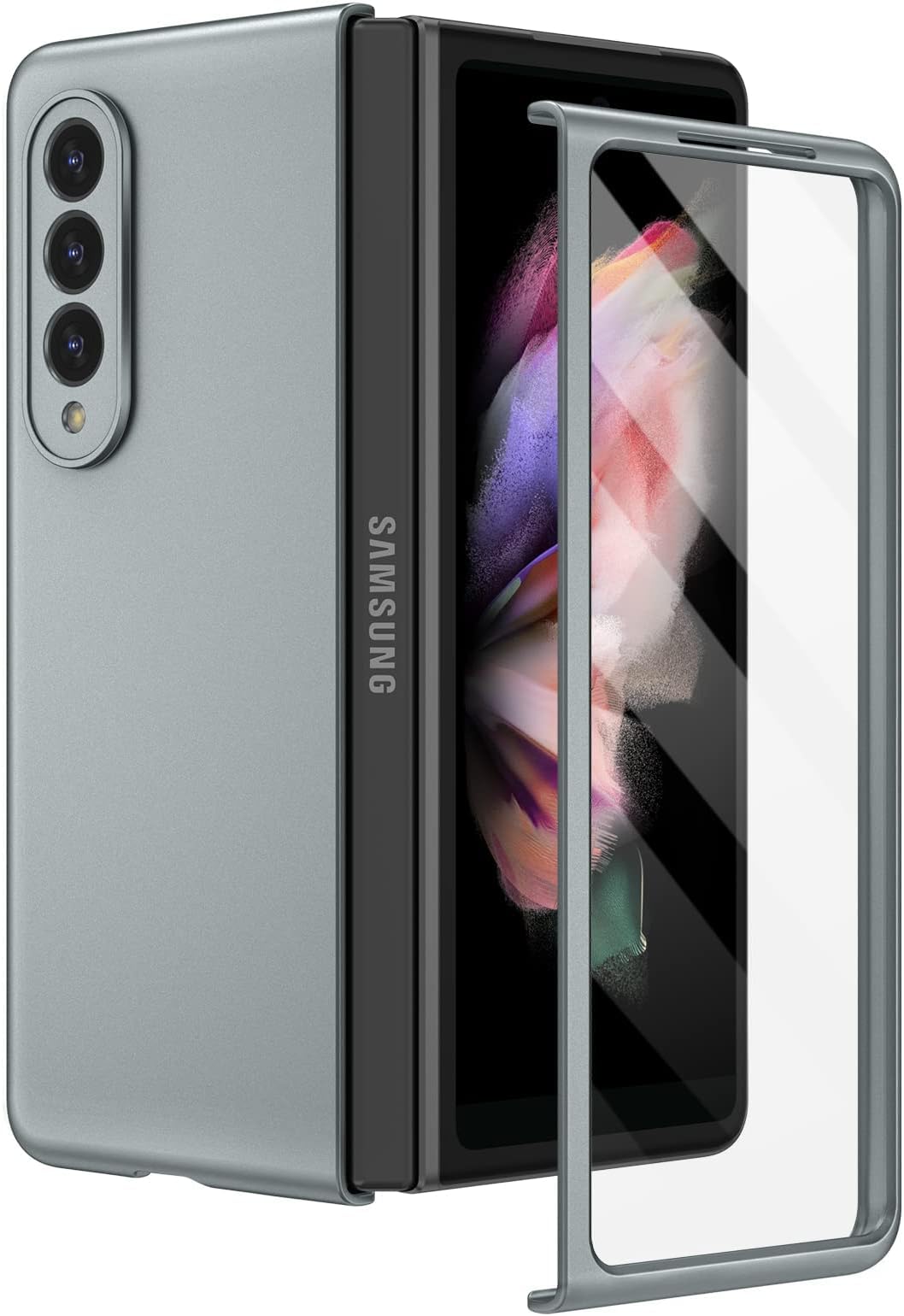 Ruky for Galaxy Z Fold 3 Case, Full Body [with Built-in Screen Protector] Hard PC Ultra-Thin Anti-Scratches Shockproof Protective Phone Case for Samsung Galaxy Z Fold 3 - Light Sliver