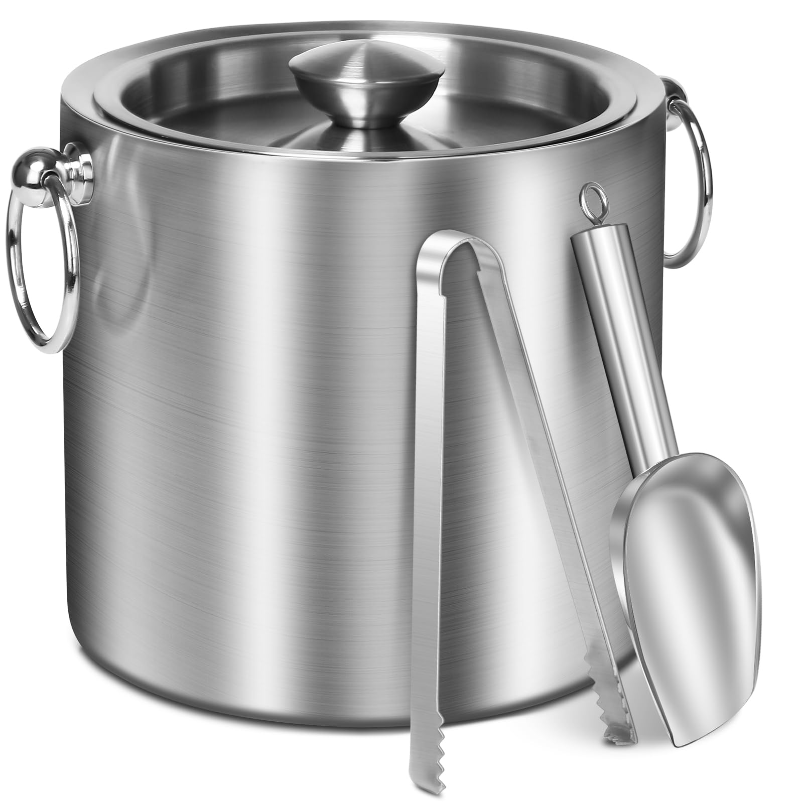 Ice Bucket with Lid & Tong- Well Made Insulated Stainless Steel Keep Ice Frozen Longer - Ideal for Cocktail Bar, Parties, Chilling Wine, Champagne - 3 Liter (Stainless Steel)